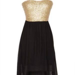 Black Gold Sequin High Low Halter Top Dress